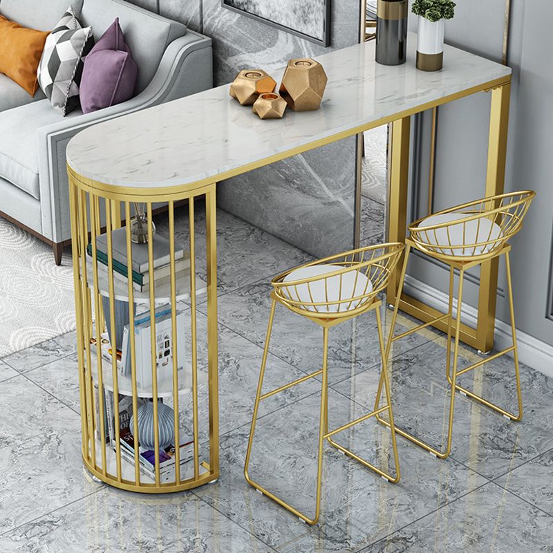 Stone Bar Dining Table Glam Style Rectangle Bar Table with Double Pedestal for Dining Room