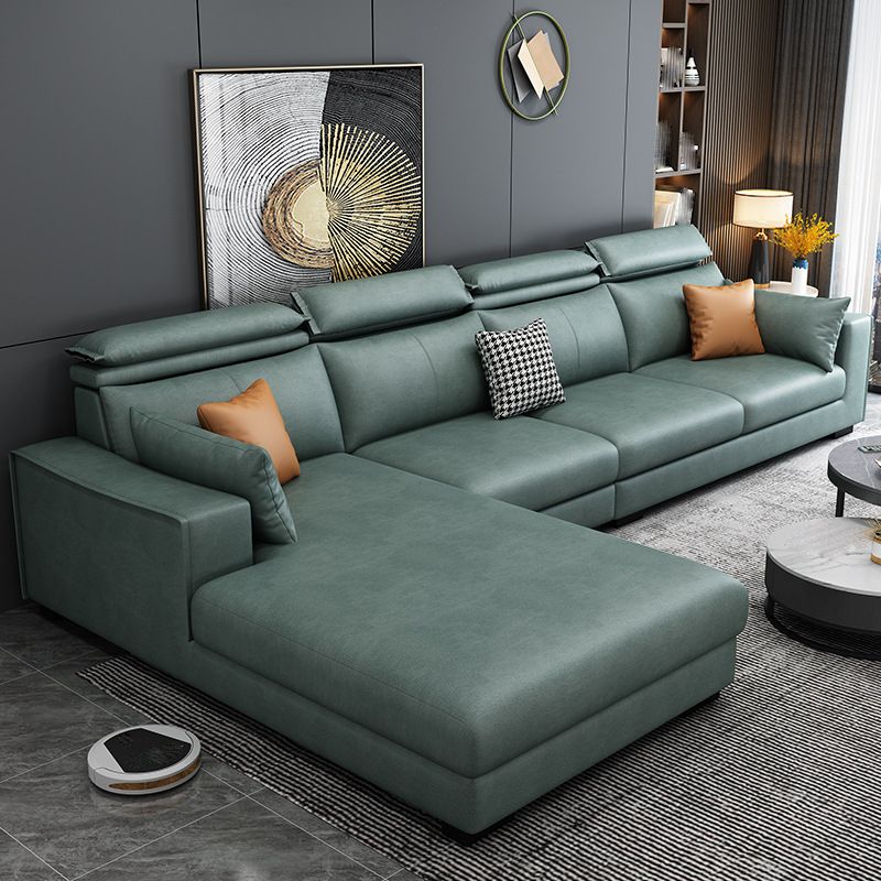 Faux Leather L-Shape Sectional Recessed Arm Sofa and Chaise with Pillowed Back Cushions