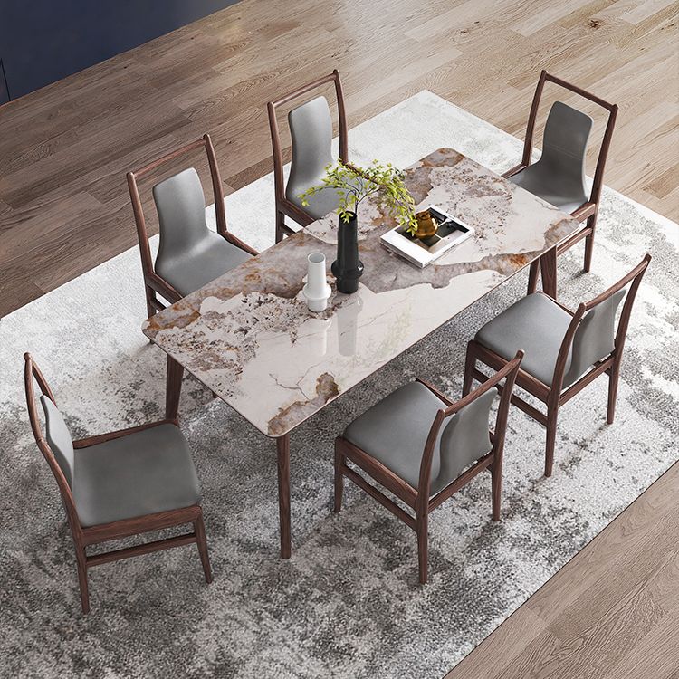 Modern Sintered Stone Top Dining Set 1/4/5/7 Pieces Walnut Dining Table with Chairs