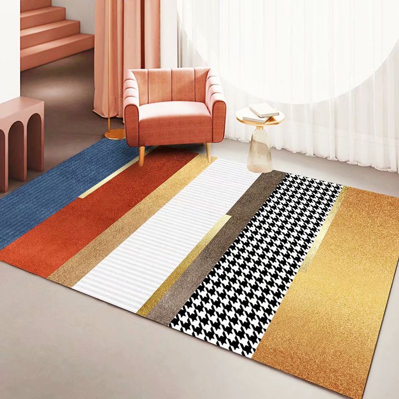 Gold Nordic Indoor Rug Polyester Striped Rug Stain Resistant Rug for Living Room