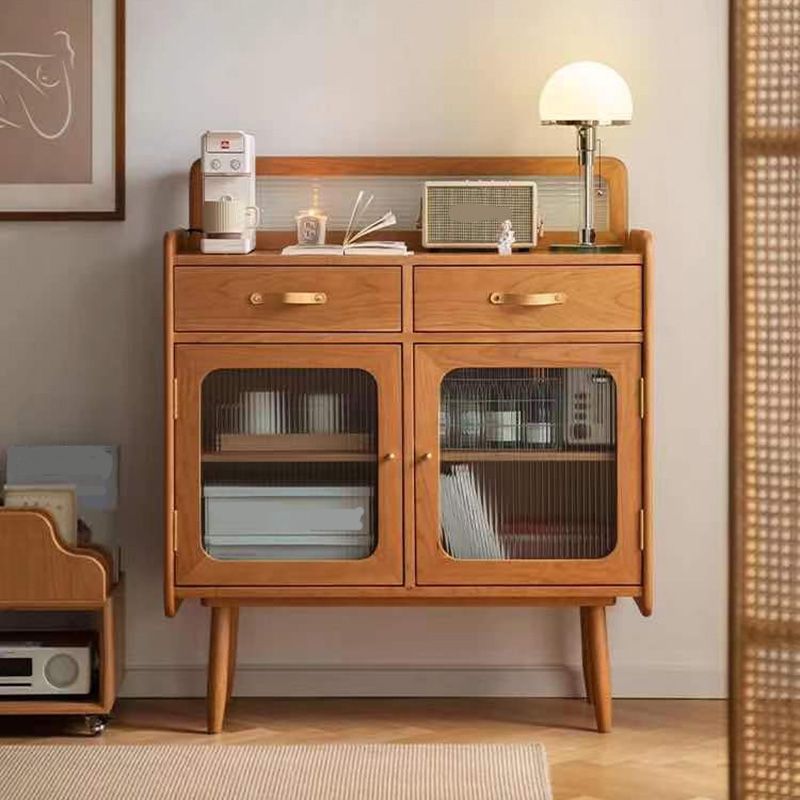 Modern 2-drawer Dining Server Brown Sideboard with Glass Door