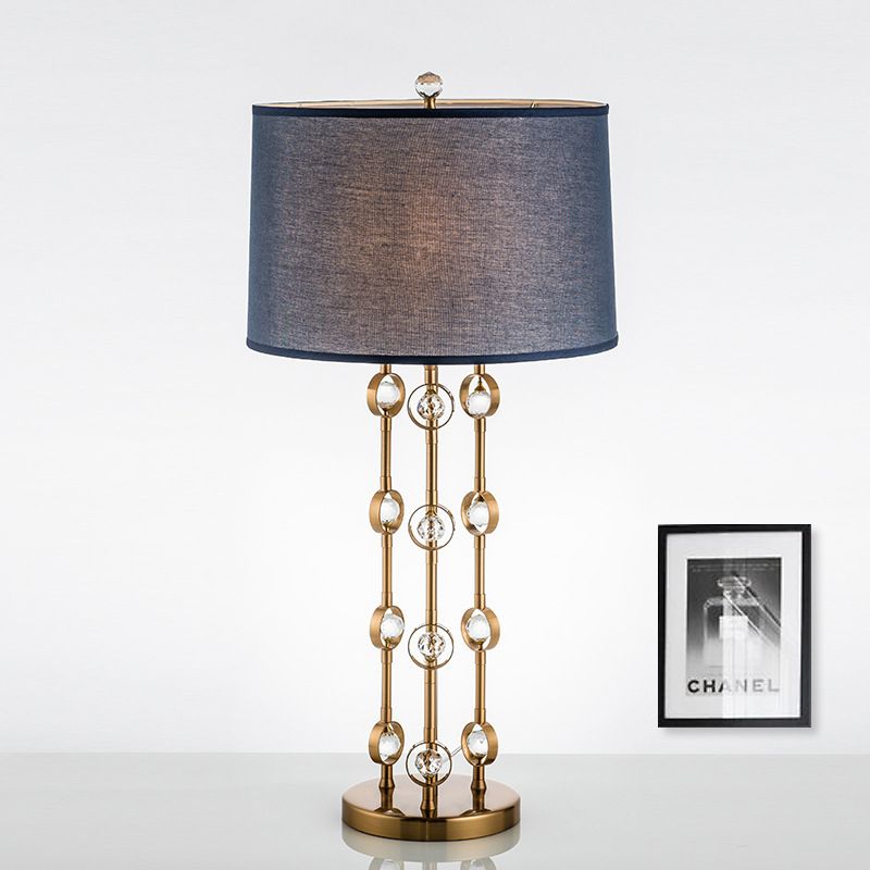 Barrel Shade Task Light Modern Fabric 1 Bulb Gold Reading Lamp with Crystal Ball