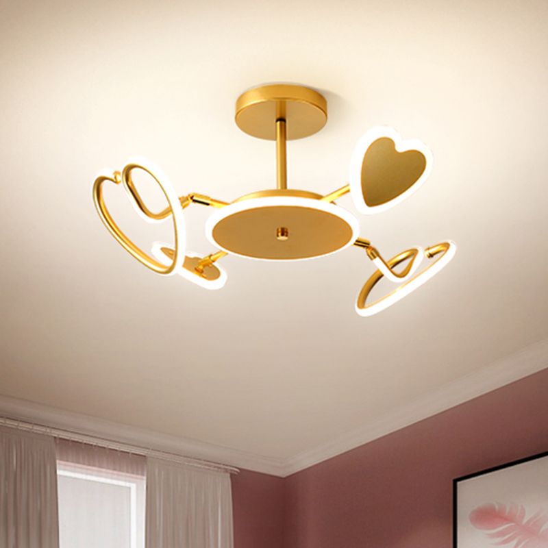 Metallic Loving Heart Semi-Flush Ceiling Light Nordic LED Gold Flush Mounted Lamp Fixture