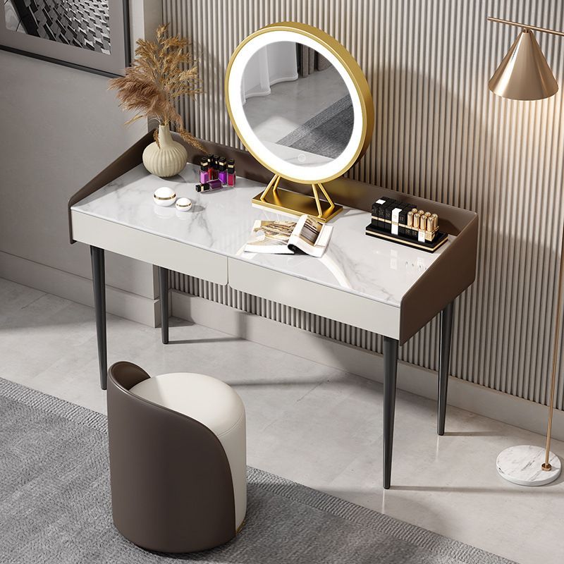 29.52 " Height 2-Drawer Makeup Table Modern Slate Top Vanity Stool
