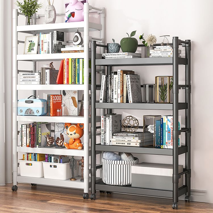 Industrial Style Metal Bookshelf Etagere Shelf Bookcase with Caster Wheels