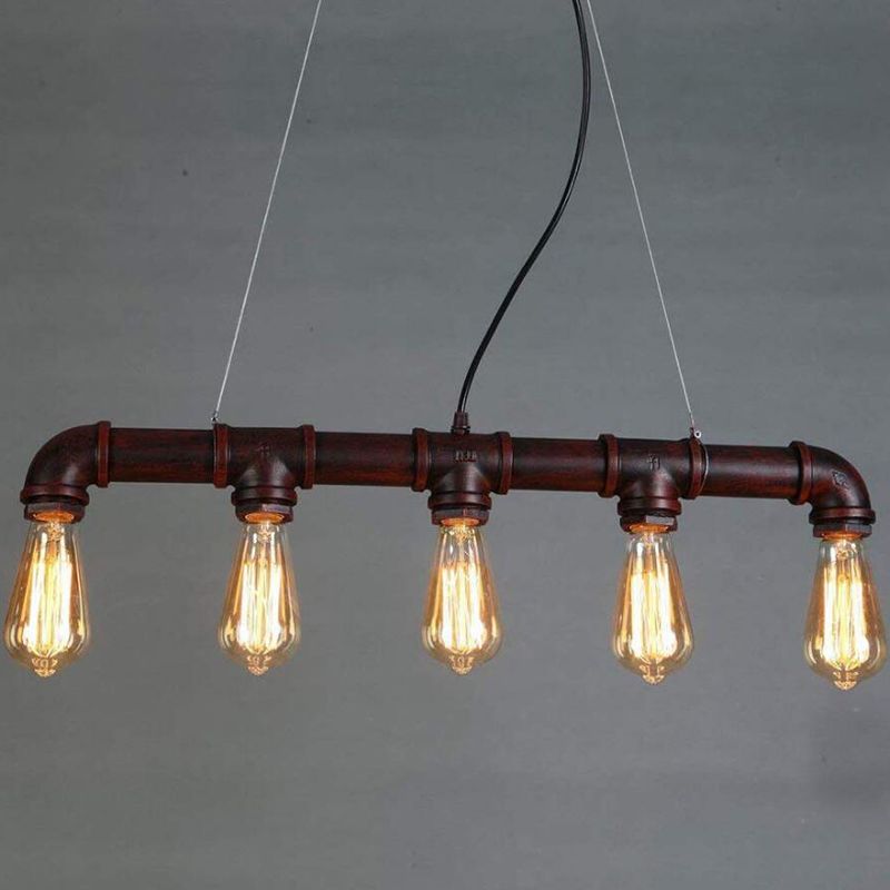 5 Heads Elongated Pipe Island Lamp Farmhouse Metallic Pendant Light Fixture for Dining Room
