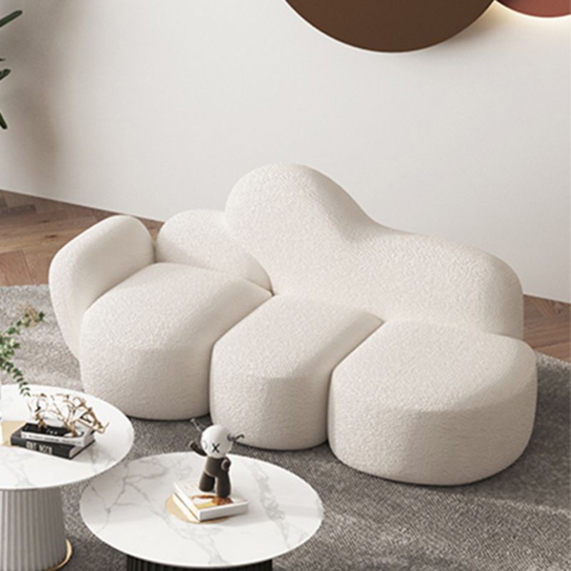 Scandinavian 29.92" Wide Wool Wood Frame Sofa in White For Living Room