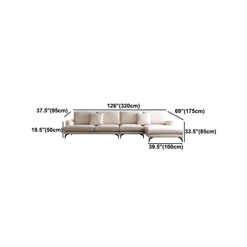 Ivory 4-seat Square Arm Sectional Scandinavian Fabric Sofa & Chaise