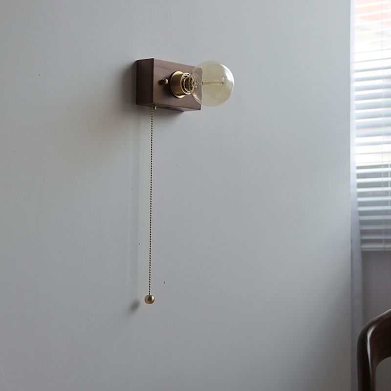 Minimalist Wall Sconce Exposed Bulb Wooden Sconce Light for Bedroom