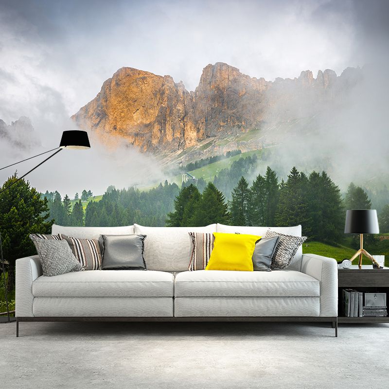 Mountain with Cloud View Mural Contemporary Washable Family Room Wall Covering, Custom Print