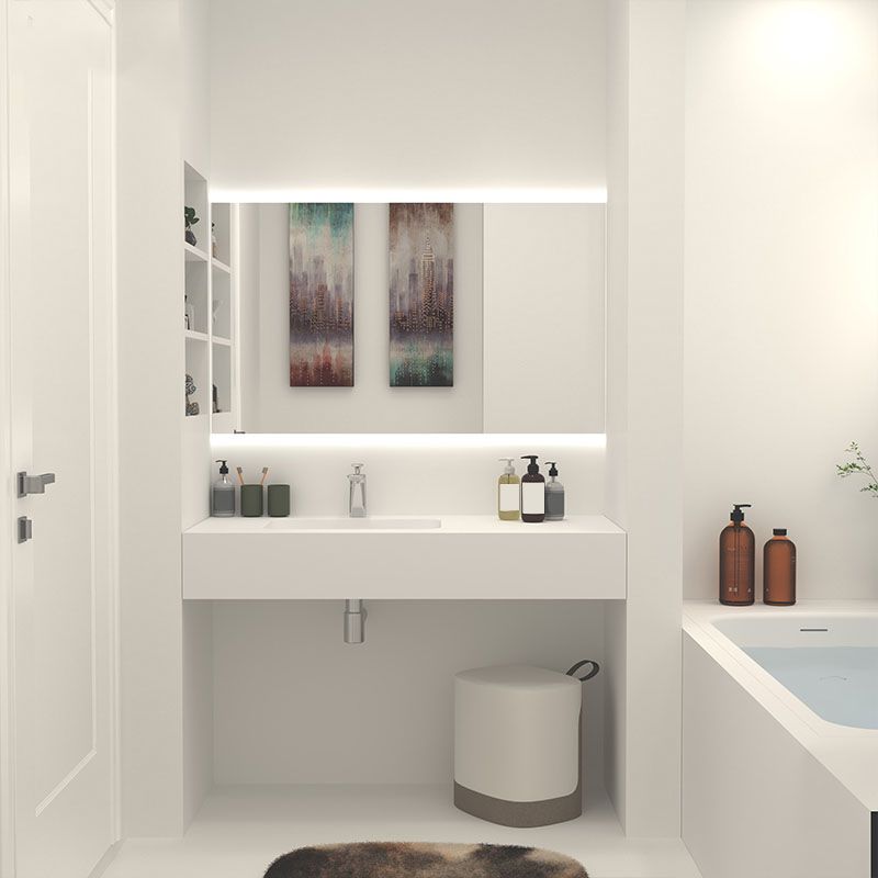 Modern Undermount Bathroom Sink Rectangular Pop-Up Drain Wash Stand without Faucet