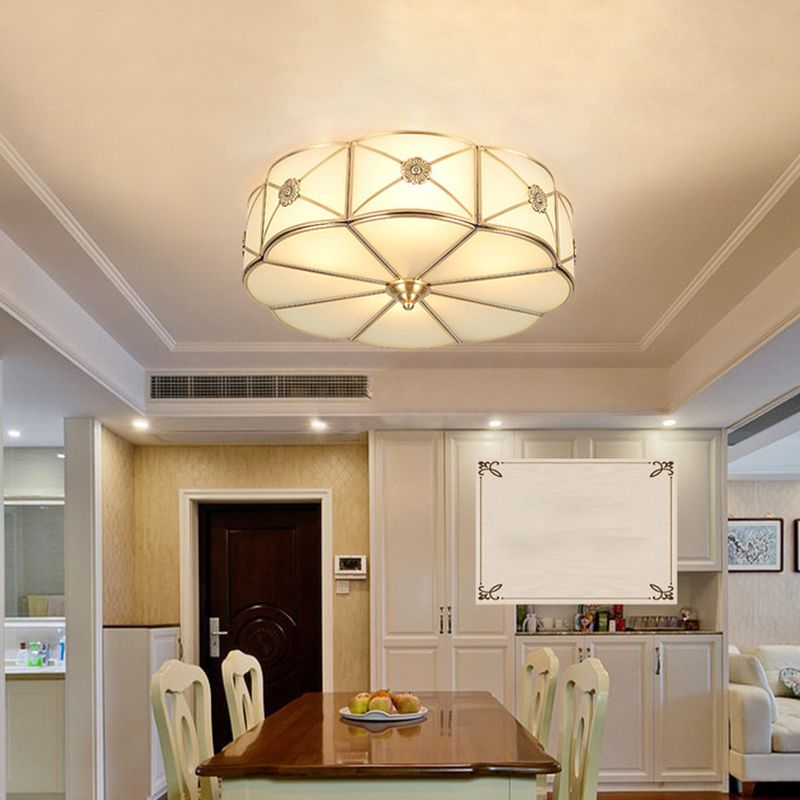 Tambour traditionnel semi-plat Allumage de la crème de crème Verre Semi-Flush Fixation du plafond pour la salle de séjour
