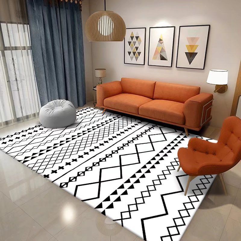 Bohemian Harlequin Print Rug Polyester Area Carpet Non-Slip Backing Indoor Rug for Living Room