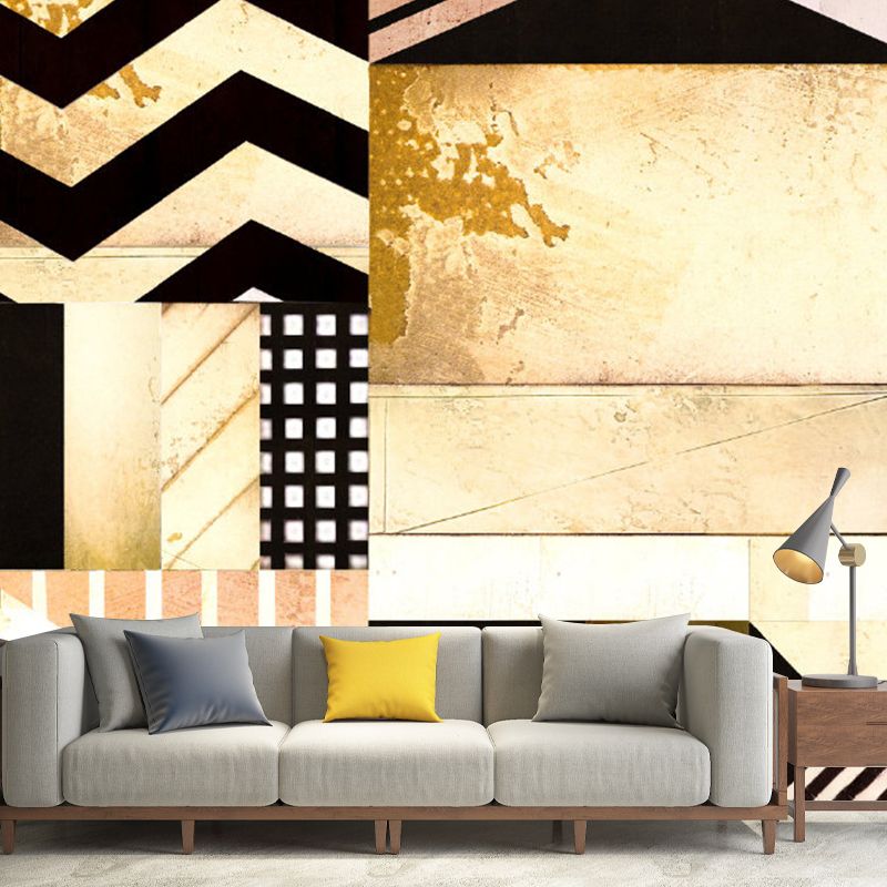 Black-Brown Geometry Wall Murals Stain Resistant Wall Decoration for Living Room