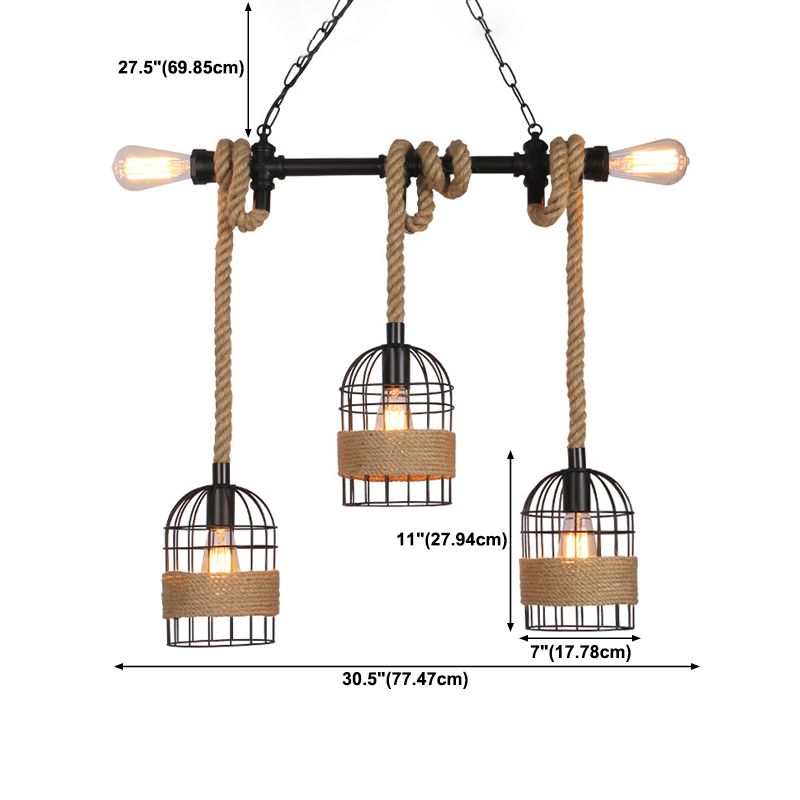 Industrial Iron Cage Shape Island Lamp Metal 5 Lights Pendant Light for Restaurant