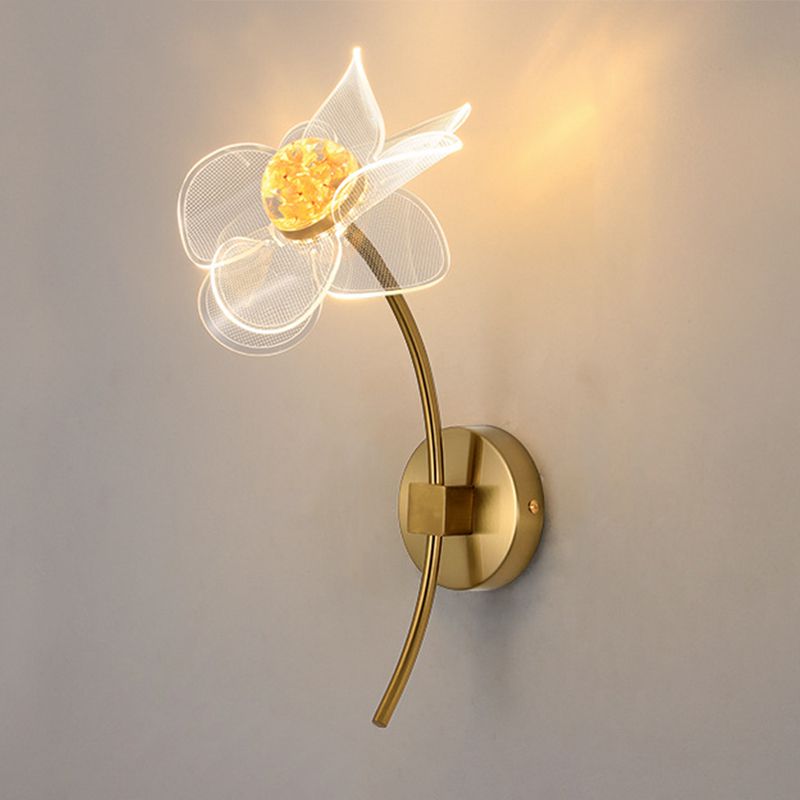 Modern Wall Sconce Flower Wall Light Fixture with Acrylic and Metal for Bedroom