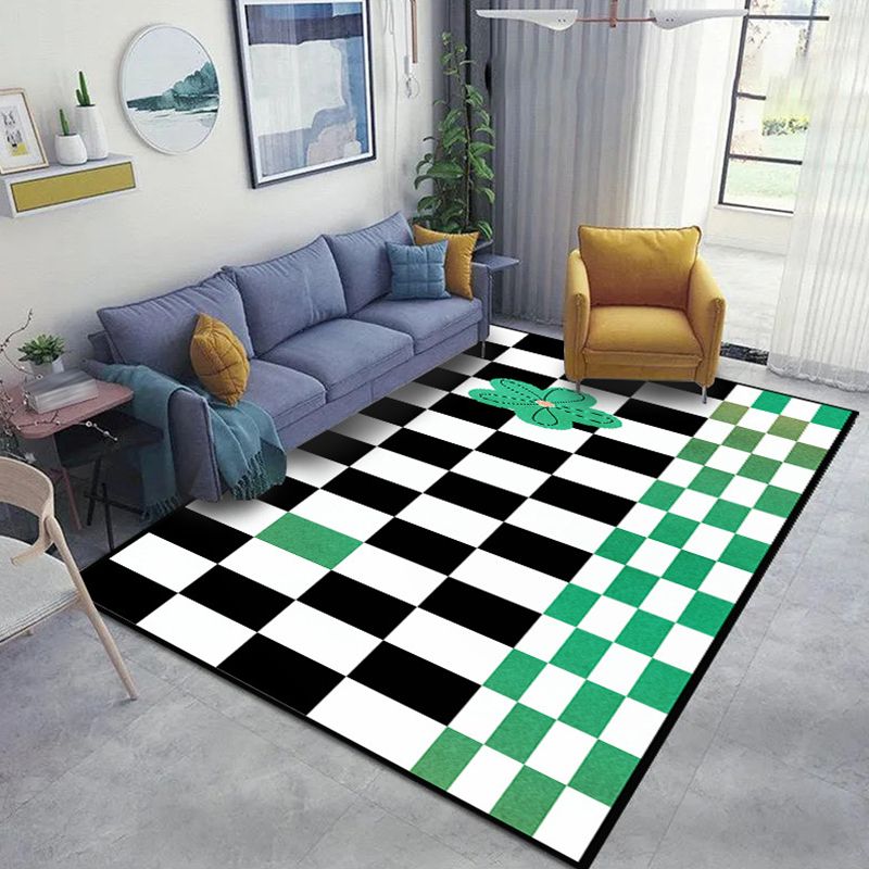 White Modern Rug Polyester Grid Pattern Rug Washable Rug for Home Decor