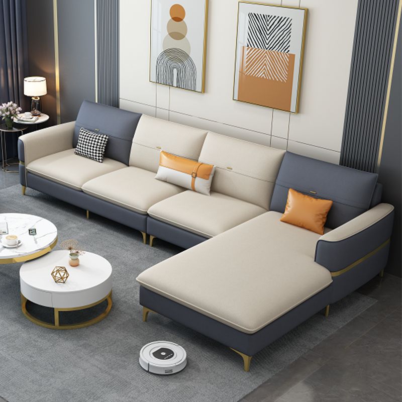 Scandinavian Faux Leather Sofa Square Arm Sofa with 2 Pillows