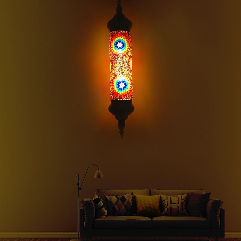 Vintage Cylinder Hanging Light Red/Orange/Blue Glass 1/3 Heads Suspension Light for Restaurant