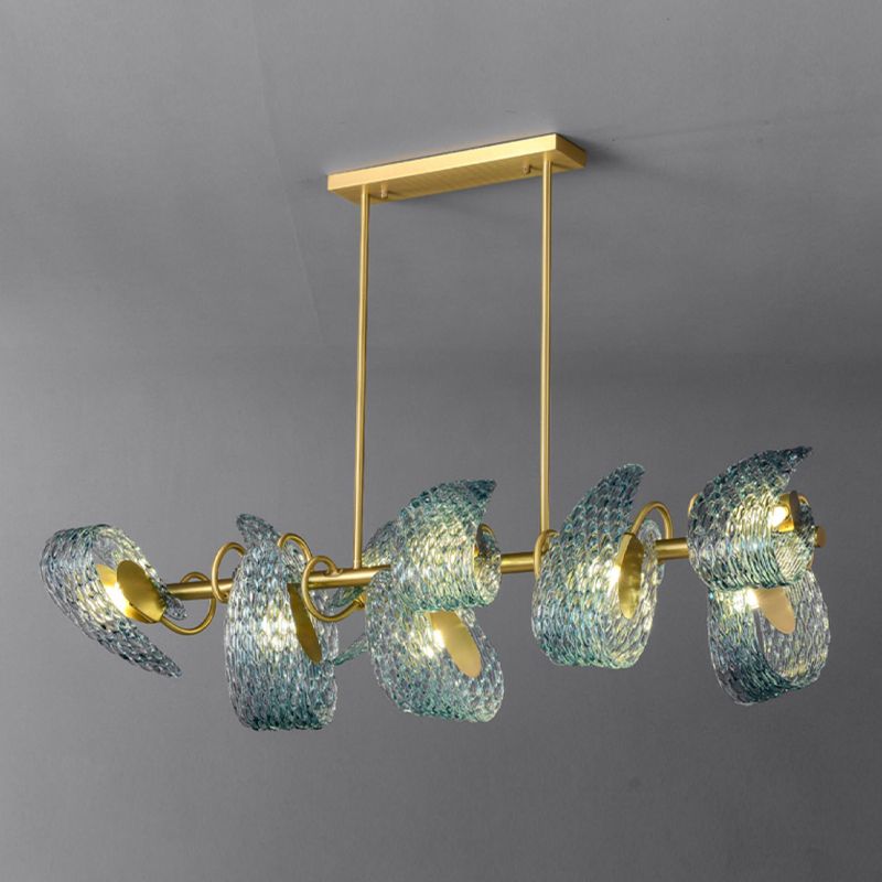 Modern Metal Ceiling Light Flower Shape Island Light with Glass Shade for Living Room