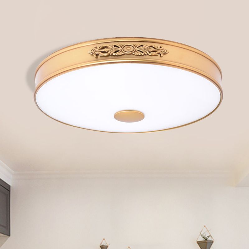 Gold 12"/16"/19.5" W LED Ceiling Lamp Fixture Antiqued Cream Glass Round Flush Mount Lighting for Bedroom