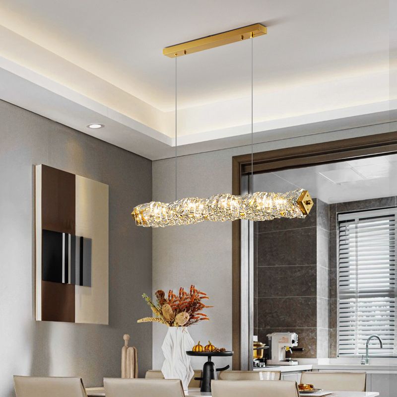 Single Modernism Golden Ceiling Light Crystal Kitchen Island Lighting