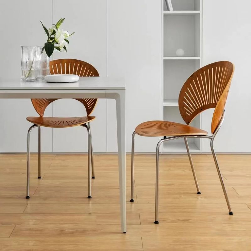 Scandinavian Style Open Back Dining Side Chair with Metal Legs Armless Side Chairs for Home