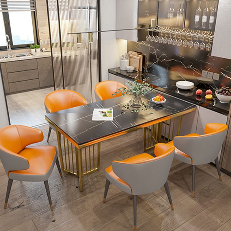 Glam Style Rectangle Stone Table for Restaurant Gold Pedestal Table