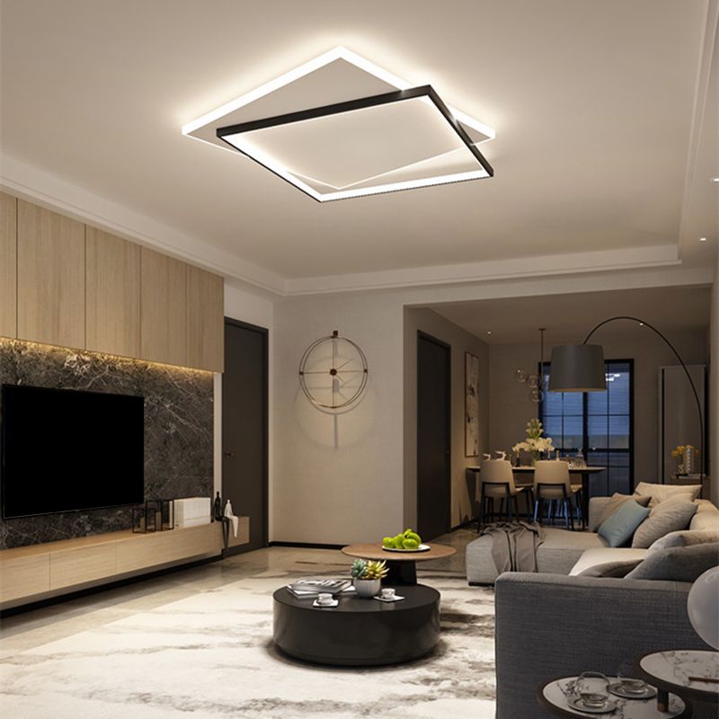 Acrylic Geometrical Flush Mount Light Fixture Modern Style LED Black-White Ceiling Lighting