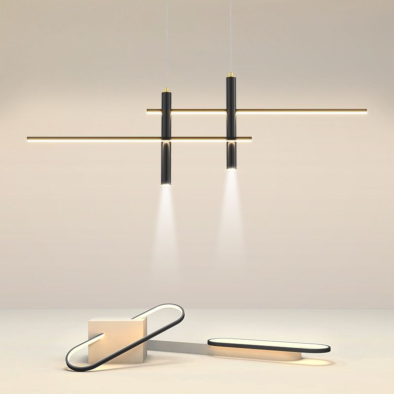 Metal Linear Shape Hanging Lights Modern 4 Lights Pendant Light Fixtures