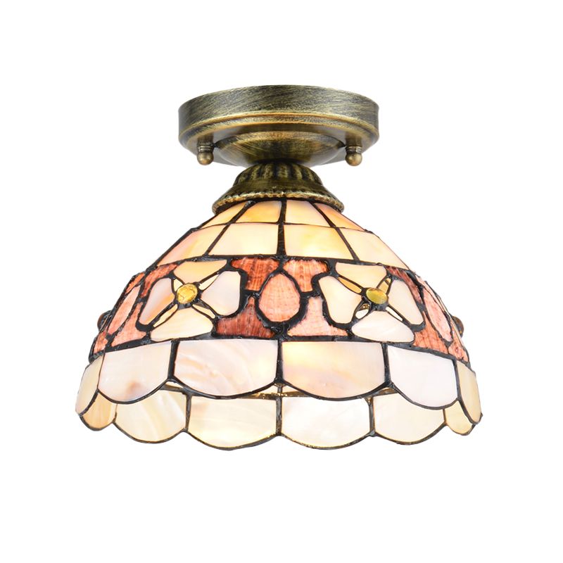 1 - Bulbo Flower Mini Flush Light Fixture Tiffany Beige / Pink / Orange Natural Shell Close to Massimale Lamp
