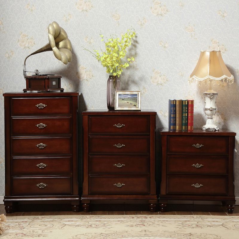 Dark Brown 3/4/5 Drawer Chest 26.57" Wide Solid Wood Accent Chest