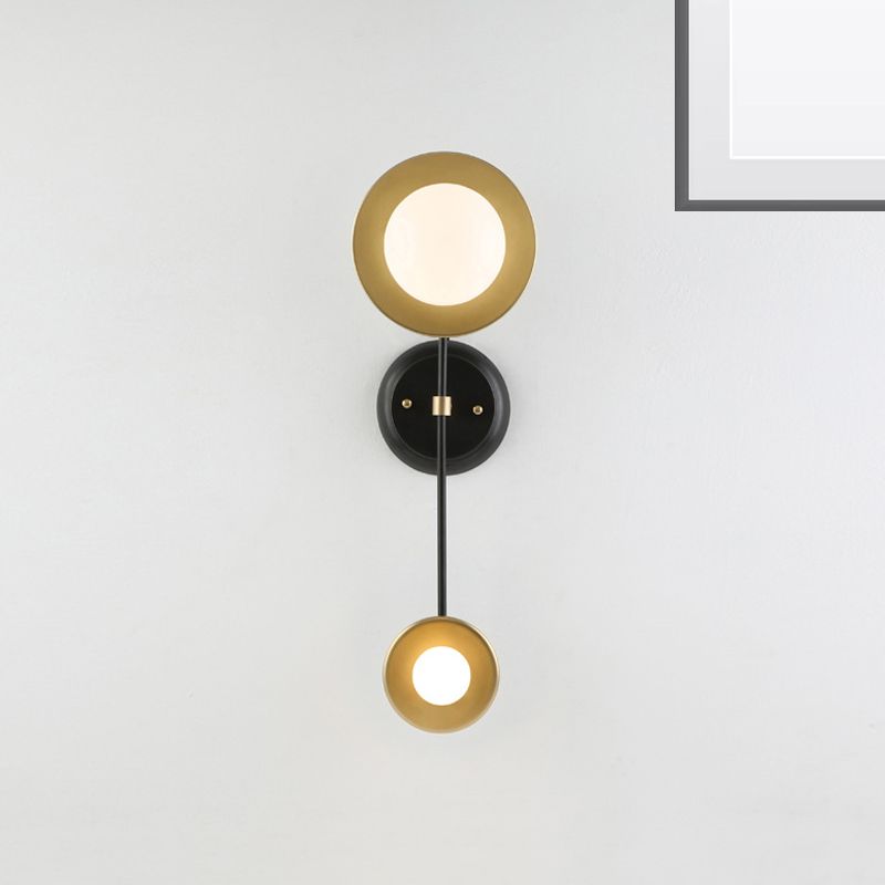 Balance Scale Wall Light Sconce Modernist 2 Lights Milky Glass Reading Lamp in Black and Gold
