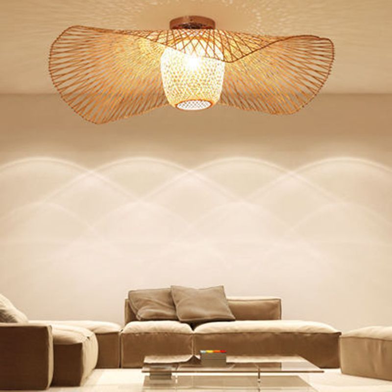 Asian Hat Shape Flush Mount Lighting Fixture 1-Light Flushmount Ceiling Lamp for Living Room