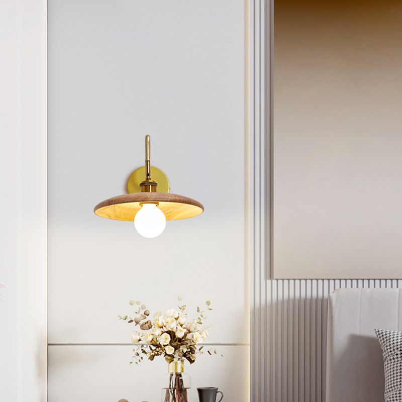Single Modern Golden Wall Mounted Sconce Wooden Shaded Down Wall Light