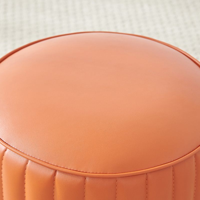Contemporary Water Resistant Pouf Round Orange Leather Ottoman