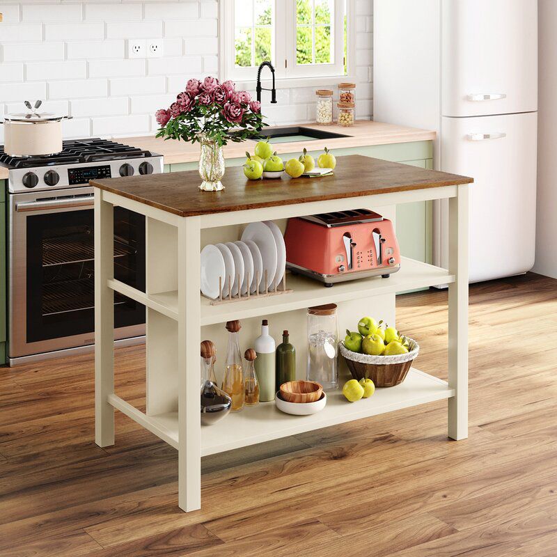 Modern Stationary Kitchen Island table Wood Rectangular Kitchen Island table