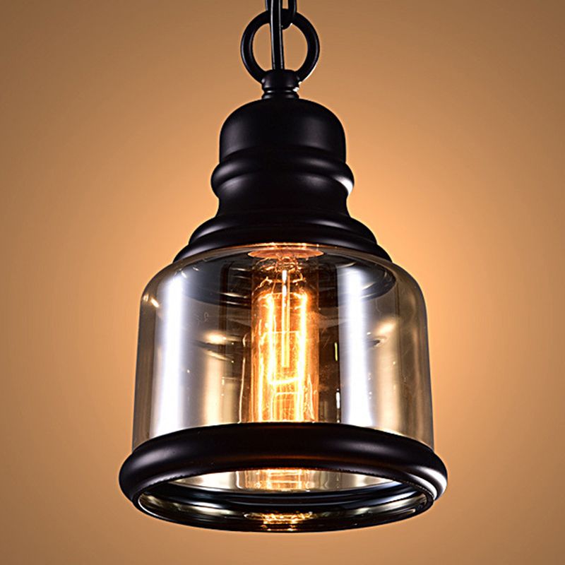 Lampada sospesa geometrica vintage industriale Lampade a sospensione con tonalità in vetro ambra