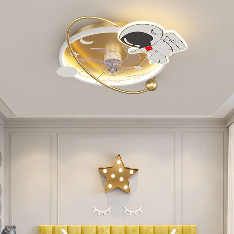 Lámpara de ventilador LED LED de dibujos animados de techo semi de techo de semi descarga para niños
