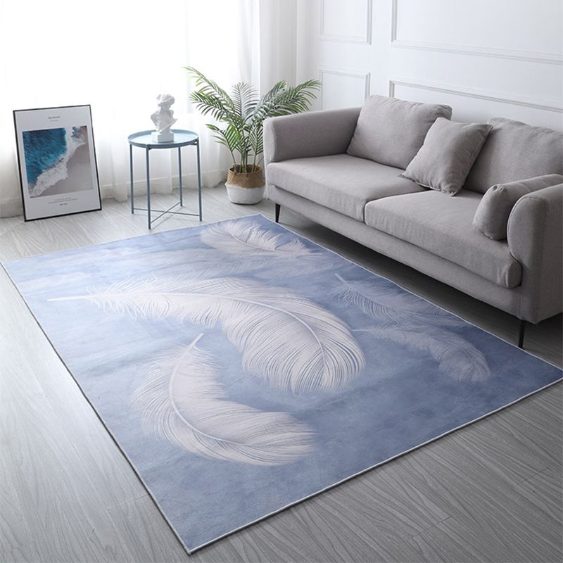 Gray Feather Rug Polyster Novelty Area Carpet Anti-Slip Backing Easy Care Indoor Rug for Living Room
