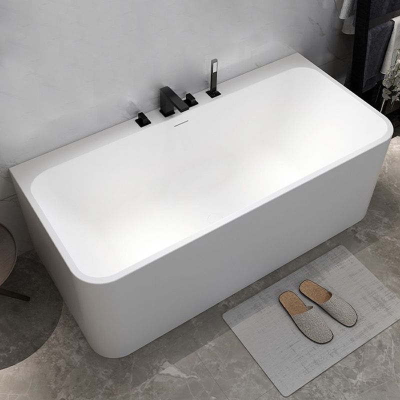 White Stone Rectangular Bath Tub Soaking Stand Alone Tub with Drain and Overflow Trim