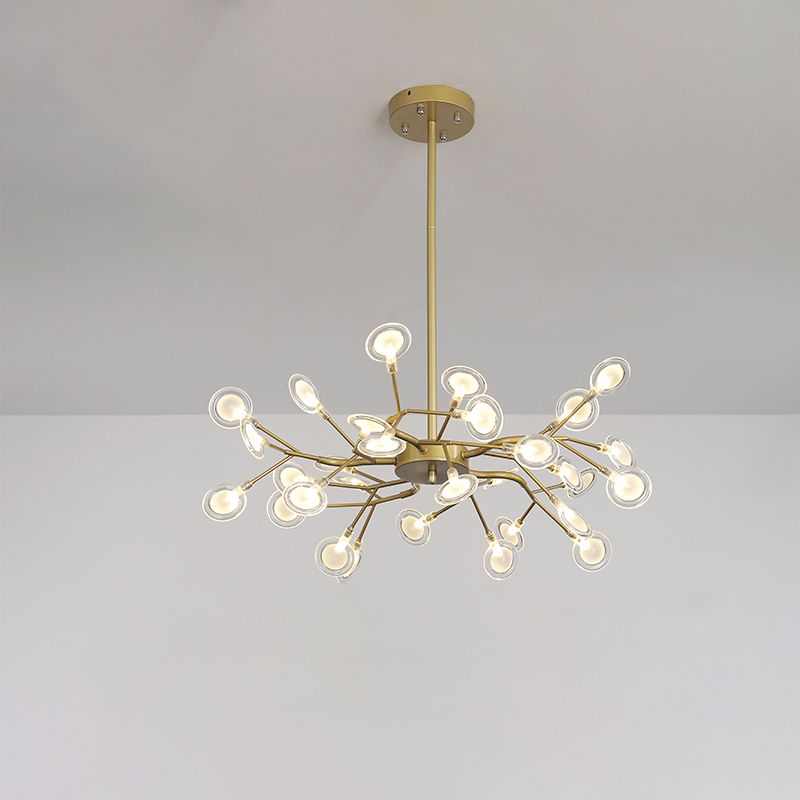 Post Modern Gold Finish Chandelier with Branch Arm Multi-Light Metal Ceiling Pendant