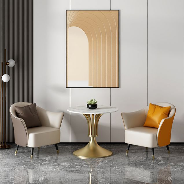 Metal Glam Dining Set with Padded Chairs 1/2/3/5 Pcs White Stone Dining Table Set