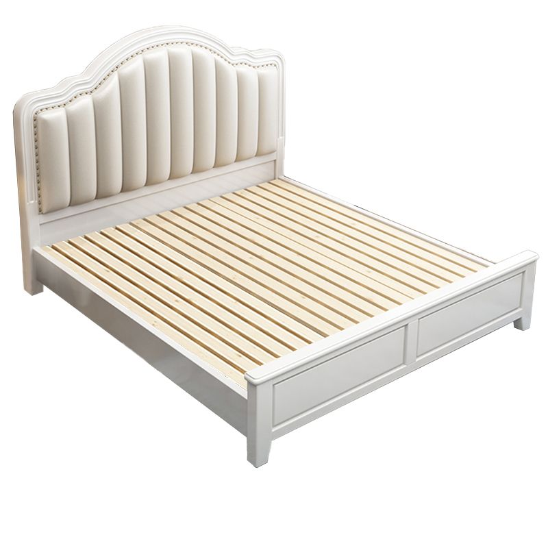 Scandinavian Wood Arched Standard Bed, White Panel Headboard Bed