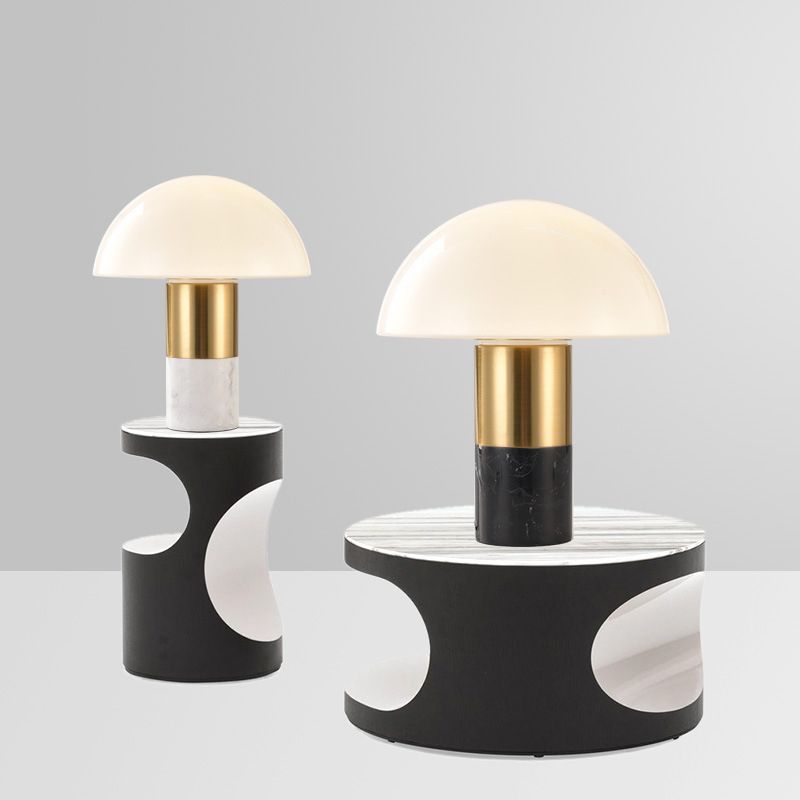 Table de dôme en verre blanc clair postmoderne 1 lampe de chevet de tête avec base en marbre