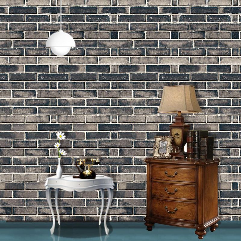 PVC Grey Wallpaper Roll Rural Brick Effect Wall Covering, 12.9-sq ft, Peel and Stick