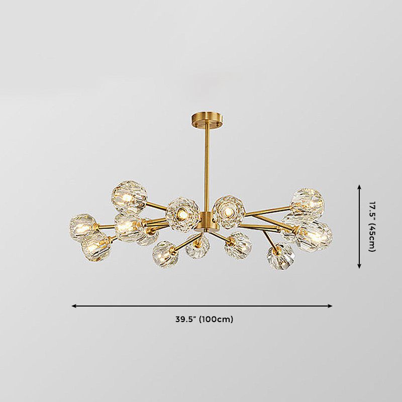 15-Light Brass Sputnik Chandelier, Modern Linear Dimmable Ceiling Light With Adjustable Height