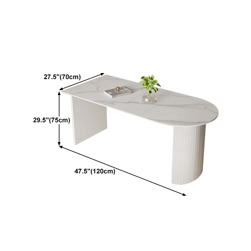 White Two Base Dining Table Modern White Stone Top Dining Table for Living Room