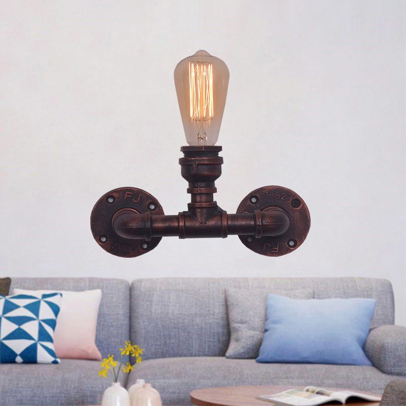 Industrial Style Pipe Shape Wall Sconce Metal 1 Light Sconces for Bedroom