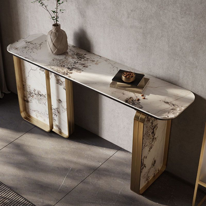 Glam Golden Console Accent Table Stone Console Sofa Table for Hall